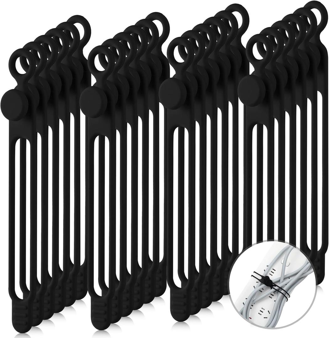 Nuanchu 40 Pcs Silicone Cable Ties Reusable Holder Adjustable Straps Multipurpose Charging Cable Organizer for Fastening Charging Cords Wires(7.1 Inch,Black)