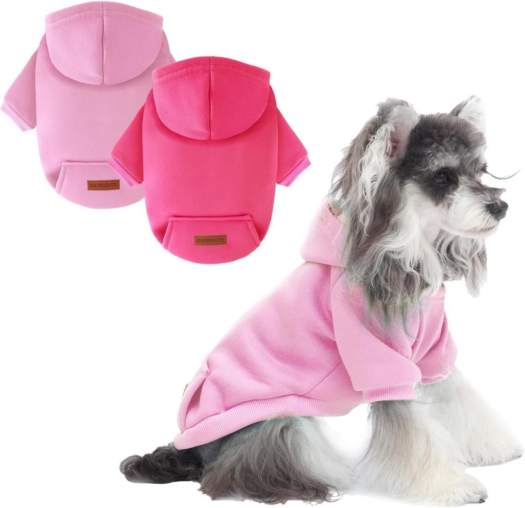 2 Pack Dog Hoodie Warm Hood Dog Sweater Cold Weather Small Dogs Sweatshirt Comfort Pet Clothes for Small Medium Dogs with Pockets Cats Chihuahua Clothes for Male Female Girl Boy Sporty Daily Wear (L (Back: 13.78",Chest: 18.9", 8.8-12.8lbs), Rose+Pink)
