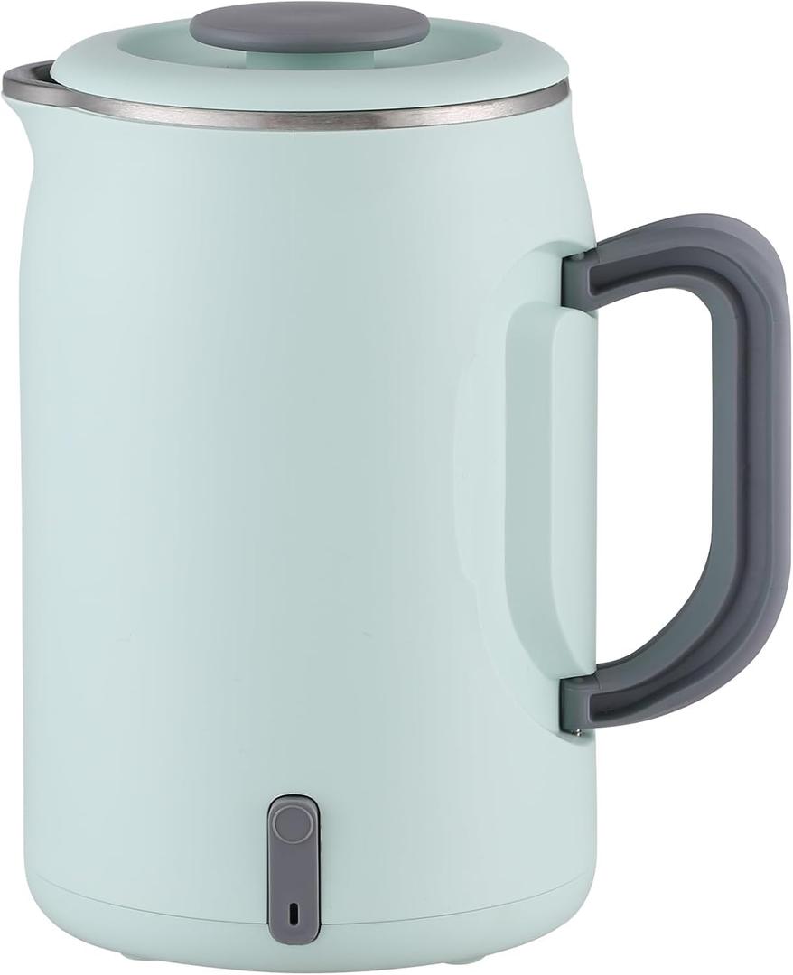 Electric Travel Kettle 0.6L with Folding Handle, Portable 400W Heating Power Boiler Easy to Store, 304 Stainless Steel BPA-Free, One Key Operation, Small and Safety for Camping/Office/On The Go/RV (Green)