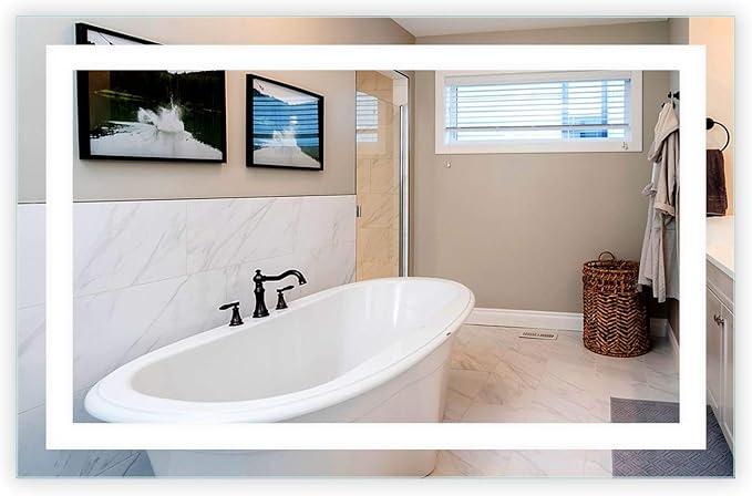 Mirrors & Marble Rectangle LED Vanity Mirror (56" x 36"), Front Lighted Modern Anti Fog Mirrior for Bathroom, Bedroom, Wall Mounting Home Décor Glass for Bathroom for Over Sink, Entryway