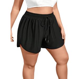 Women's Plus Size Drawstring Waist Swim Shorts Tie Front Track Shorts Bottoms Beachwear (XX-Large Plus, Black)