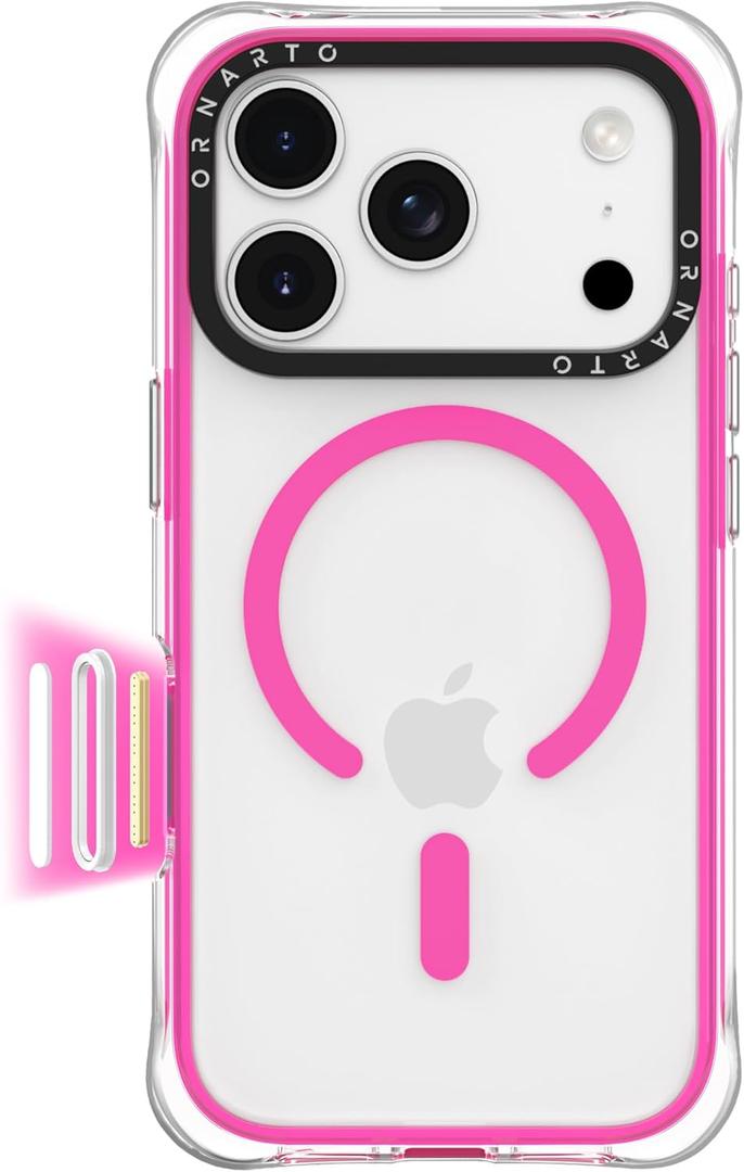 ORNARTO Air Case for iPhone 17 Pro Max Clear | Military-Grade Drop Protection | Camera Control Button | Compatible with MagSafe | Built-in Air Phone Cover - Hot Pink
