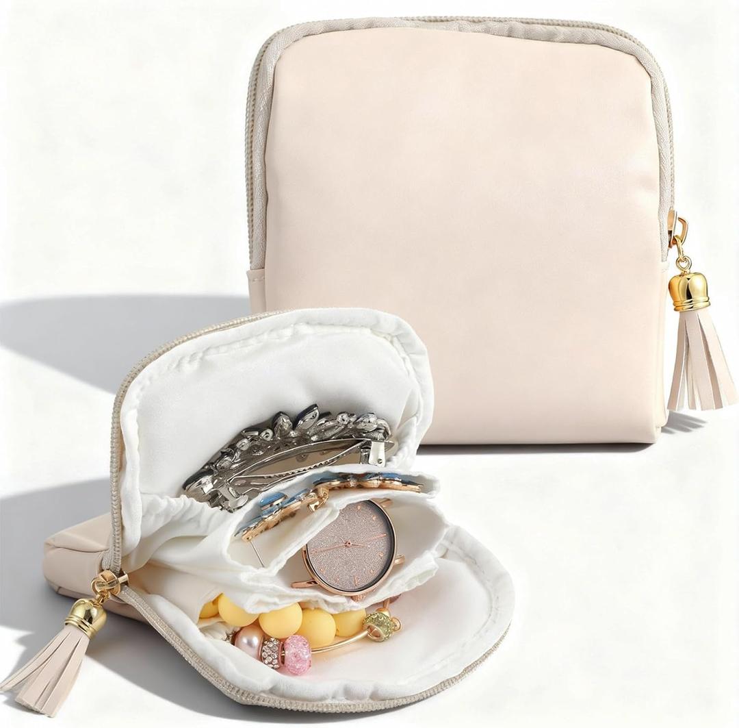 Small Travel Jewelry Case, Jewelry Travel Pouch with Zipper Travel Jewelry Organizer and Storage Pouch for Necklace Bracelet Earrings Rings Women Gifts Choice (White)