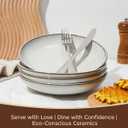 Pokini 16 Piece Double Bowl Dinnerware Sets with Pasta Bowls, Highly Chip and Crack Resistant Plates and Bowls Sets, Natural Earthyware Ceramic Dishware Sets, Service for 4 Moonstone White