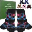 EXPAWLORER Dog Socks for Cold Winter Snow to Prevent Licking Paws, Anti Slip Doggie Booties Grippy Shoes for Hardwood Floors, Boots & Paw Protectors for Small Medium Large Senior Dogs Pink Blue XS