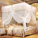 Gavigain Luxury Bed Curtains Canopy, Ruffle Tassel 4 Corner Post Canopy Netting, Bede Canopy Elegant Curtain Net Bed Canopy for Girls Kids Toddlers Crib Adult, Bedding Decor(180 * 200 * 200)