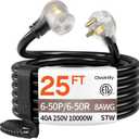 25FT 40 Amp 8 Gauge 3 Prong Welder Extension Cord, NEMA 6-50P to NEMA 6-50R, Heavy Duty 250V Welding Extension Cable with LED Indicatorfor Lincoln, Plasma, Miller, STW, ETL Listed