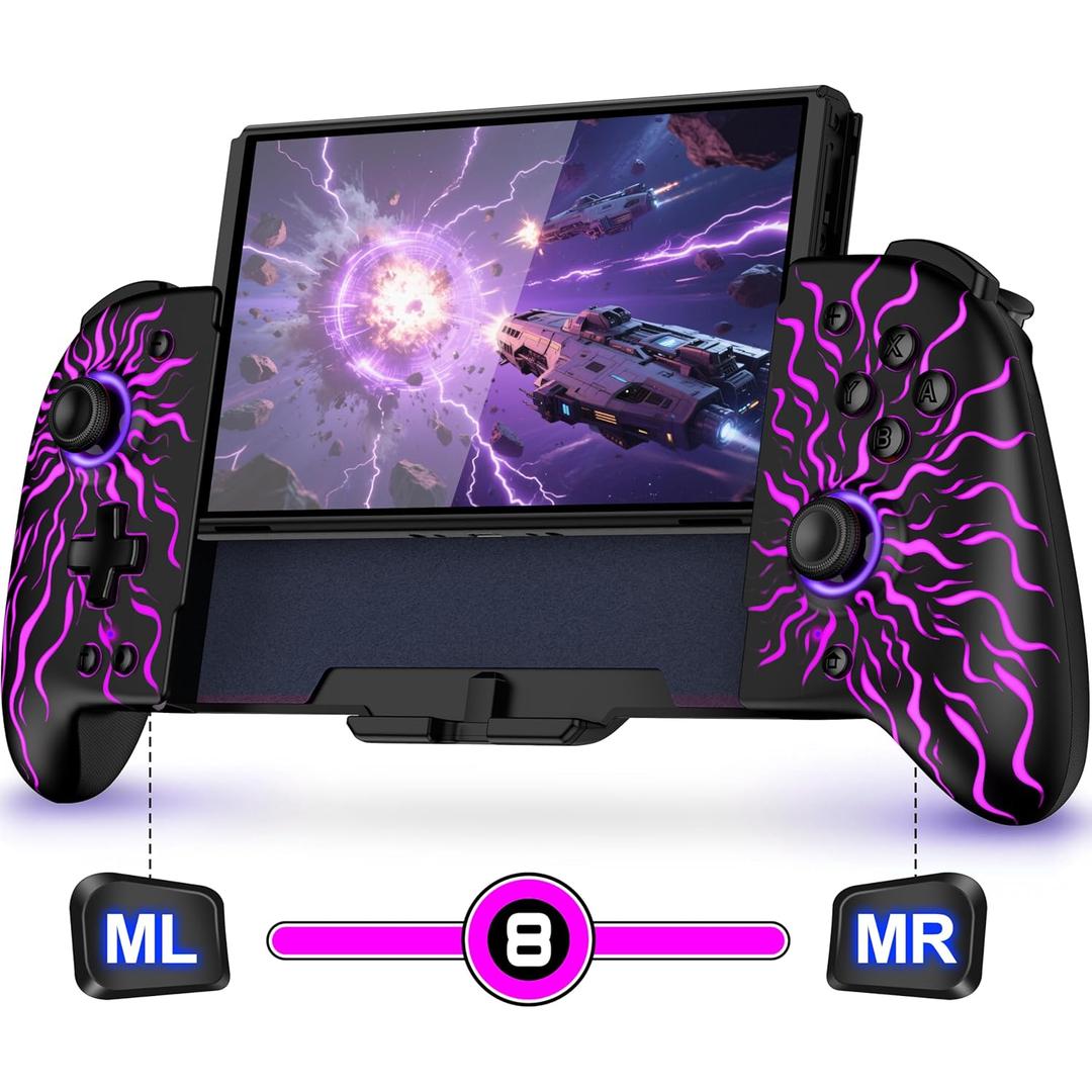 Spican Switch Controllers, Hall Effect Wireless Switch Controler for Handheld Mode, One-Piece Switch Remote with Battery/Turbo/Programmabl for Nintendo Switch Games (Switch 1 - 6.2"/7", Black-Spark Vortex)