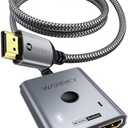 HDMI Switch 2 in 1 Out 4K@60Hz, WARRKY[with 3.3ft Fixed Braided HDMI Cable, Aluminum Case, 2K@144Hz, HDCP 2.2] Bidirectional 2x1 Switcher Splitter Compatible for PS5/4, Xbox, Roku, FireStick, Switch