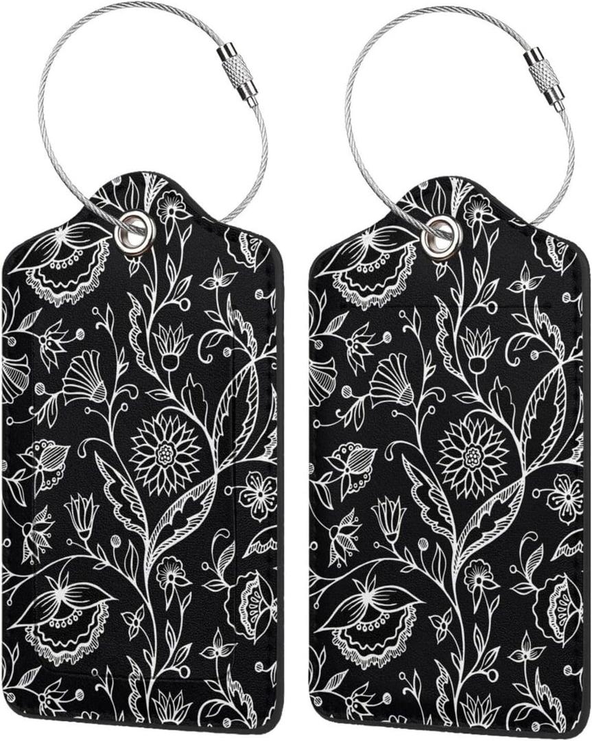 2 Pcs Luggage Tag for Suitcase Abstract Florals PU Leather Privacy Cover ID Label with Stainless Steel Loop and Address Card for Travel Bag Suitcase