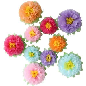 Colorful Fiesta Paper Flowers (9''-7'' Assorted) Set of 10 Outdoor Decoration Kids Birthday Carnival Rainbow Theme Party Backdrop Photo Booth Wall Decor
