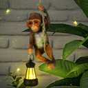 Solar Light Outdoor Monkey Statues Brown 7.48 Inch Resin Chimpanzee Baby Monkey Climbing on Vine with LED Lantern Waterproof Hanging Figurine with Hook for Yard Garden Wall