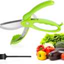 Salad Scissors, with Cleaning Brush Stainless Steel Salad Scissor Chopper Multifunctional Salad Chopper Scissors Heavy Duty Kitchen Salad Scissors for Kitchen Home Cutting Tool (Green)