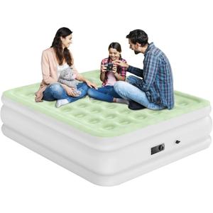 DIMAR GARDEN Queen Size Air Mattress with Built in Pump, Blow Up Mattress Inflatable Air Bed for Home, 18in Bed Height, Light Green