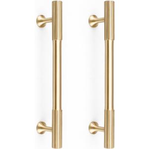 RZDEAL 2pcs Solid Brass Gold Cabinet Pulls, 5-Inch Hole Centers for Kitchen Cupboard Handles Modern Drawer Dresser Pulls Bathroom Brushed Brass Cabinet Pulls Wardrobe Door Handles