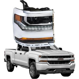 labwork 1PC Headlight Assembly Chrome Housing Replacement for Silverado 1500 2016-2018 HID with DRL Passenger Side RH 84356947 GM2503445