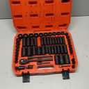 64pcs 3/8" Socket Set,Drive Impact Socket Set, SAE/Metric, Deep & Shallow, Cr-V Steel, 6 Point with Adapters, 72T Ratchet Handle, Extension BarsBit Adapter6-24mm5/16-1 inch