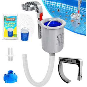 Above Ground Pool Skimmer with 10 PCS Skimmer Socks, Floating Pool Surface Skimmer Basket for Above Ground Pool, Compatible with Intex Inflatable Pools, Efficiently Removes Leaves Debris
