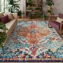 Lahome Reine Boho Rugs for Living Room 8x10, Washable Bedroom Area Rug Soft Low Pile Dining Room Rugs for Under Table,Vintage Non Slip Indoor Floor Carpet for Playroom Office (8x10 Orange)