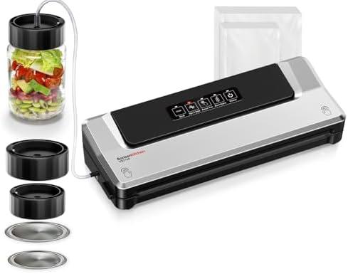 Bonsenkitchen Vacuum Sealer Machine with Mason Jar Sealer Kit | Compact Food Sealer for Kitchen Storage & Meal Prep | Multiple Modes​​ | External Vacuum System & 40 Vacuum Bags, Silver