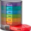 MEDca Weekly Pill Organizer, 1 Dispenser, 7 Multi-Colored Compartments Stackable Four Times a Day - Morning, Afternoon, Night and Bedtime - Black