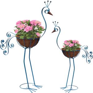 Metal Peacock Planter with Fiber Basket -Garden Bird Planters for Outdoor Indoor Lawn, Yard, Porch, Patio, Garden Decorations Set of 2