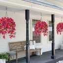 Artificial Fake Hibiscus Hanging Flowers Baskets for Outdoor Decoration, Faux Plants Silk Hibiscus Long Vines in Planter UV Resistant Realistic Flowers for Outside Porch Patio Home Decor, RedPurple
