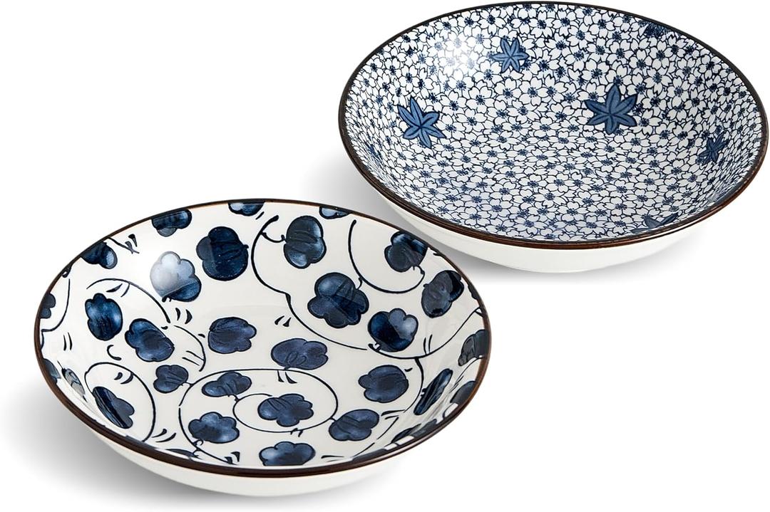 Ceramic Cat Bowls Set of 2, Vintage Blue and White Pet Dog Bowl for Food & Water, 5.5 in Small Kitten Wide Shallow Dishes for Indoor Cats