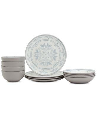 Gallery Tabletops Service for 4, 12 Piece Carrara Gray Dinnerware Set