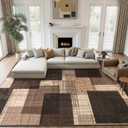 Modern Indoor Area Rug for Living Room, 9x12 Large Low Pile Geometric Patchwork Rug for Bedroom, Dining Room, Office, Hardwood Floors Home Decor, Non-Slip Non-Shedding Machine Washable Area Rug, Brown