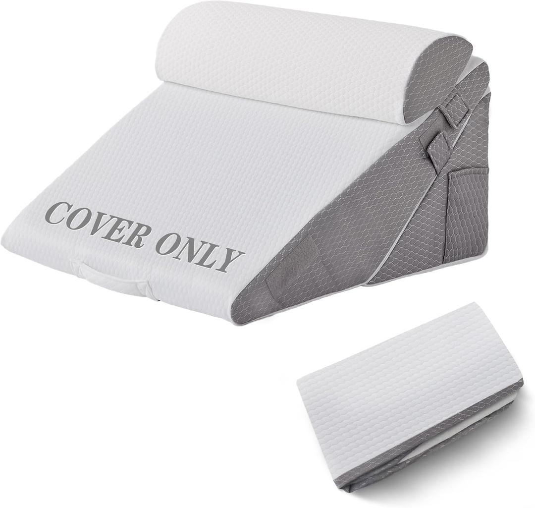 Bedluxe Wedge Pillow Set Cover for 3PCS, Adjustable Bed Wedge Pillow Case with Side Pocket, Removable & Machine Washable Wedge Pillowcase with Zipper, 22"x22"x12", White/Grey (Pillow NOT Included)