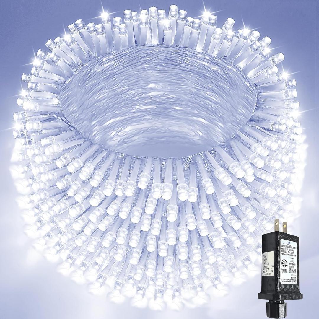 Extra-Long String Lights Outdoor Indoor, 300 LED Super Bright Christmas Lights Clear Wire, Waterproof 13 Modes Plug in Twinkle Fairy Light for Bedroom Party Wedding Garden Christmas (Cool White)