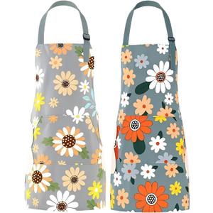 Floral Apron Kitchen Apron with Hand Wipe, Aprons for Women with pockets,Women's Kitchen Apron,Waterproof Aprons for Cooking Baking (2, Flower)
