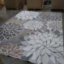 Indoor Outdoor Area Rug Washable Multicolored Patio Rug Tropical Botanical Modern Floral Indoor Outdoor Carpet Brown White Rug Non Slip Non Shedding for Patio, Deck, Backyard, Porch (9x12)