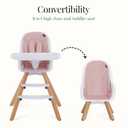 Evolur Zoodle 2-in-1 High Chair for Baby & Toddler Convertible High Chair to Toddler Chair, Padded Seat, 5-Point Safety Harness, Dual Dishwasher-Safe Trays, Solid Beechwood Legs Pink