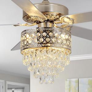 52" Crystal Chandelier Ceiling Fan with Light and Remote Control Silver, 52IN