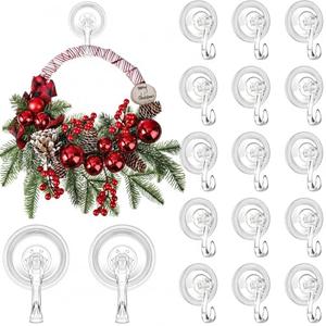 Yookeer 30 Pcs Christmas Wreath Hanger Suction Cup Hooks Heavy Duty Reusable Suction Cups Large Clear Door Wreath Hanger for Glass Door Window Hooks