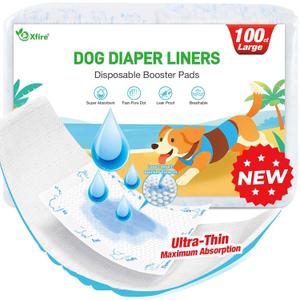 Dog Diapers Liners, 100 Ct, Super Absorbent Booster Pads for Male Dog Wraps and Female Dog Diapers, Lnnovative Hook-and-Loop Tape Design, Super-fit & No Shifting, Small Dog Diaper Pads, Large