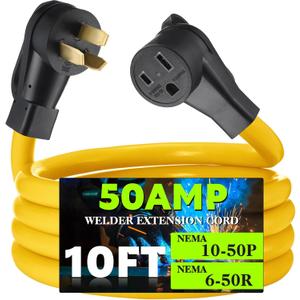 10FT 50Amp Welder Adapter Cord, NEMA 10-50P Male to 6-50R Female, 50Amp 3 Prong Range Stove Oven to 50Amp 3 Prong Welder Plasma Cutter Power Adapter, STW 8 AWG/3C, ETL Listed