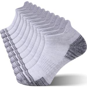 Mens Ankle Running Socks Cushioned Athletic Low Cut Short Socks for Men 5 Pack (9-12, White)