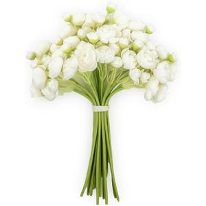 18-Piece Mini Ranunculus Artificial Flowers, Faux Silk Fake Flowers for DIY Wedding Bouquets, Bridal Shower Centerpieces, Floral Arrangements, Bulk Home Decor - White