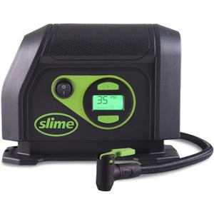 Slime 40088 Tire Inflator, Portable Car Air Compressor, Inflate Right automatic shut off, with Digital 99 psi Display, Long Hose and LED Light, 12V, 6 min inflation