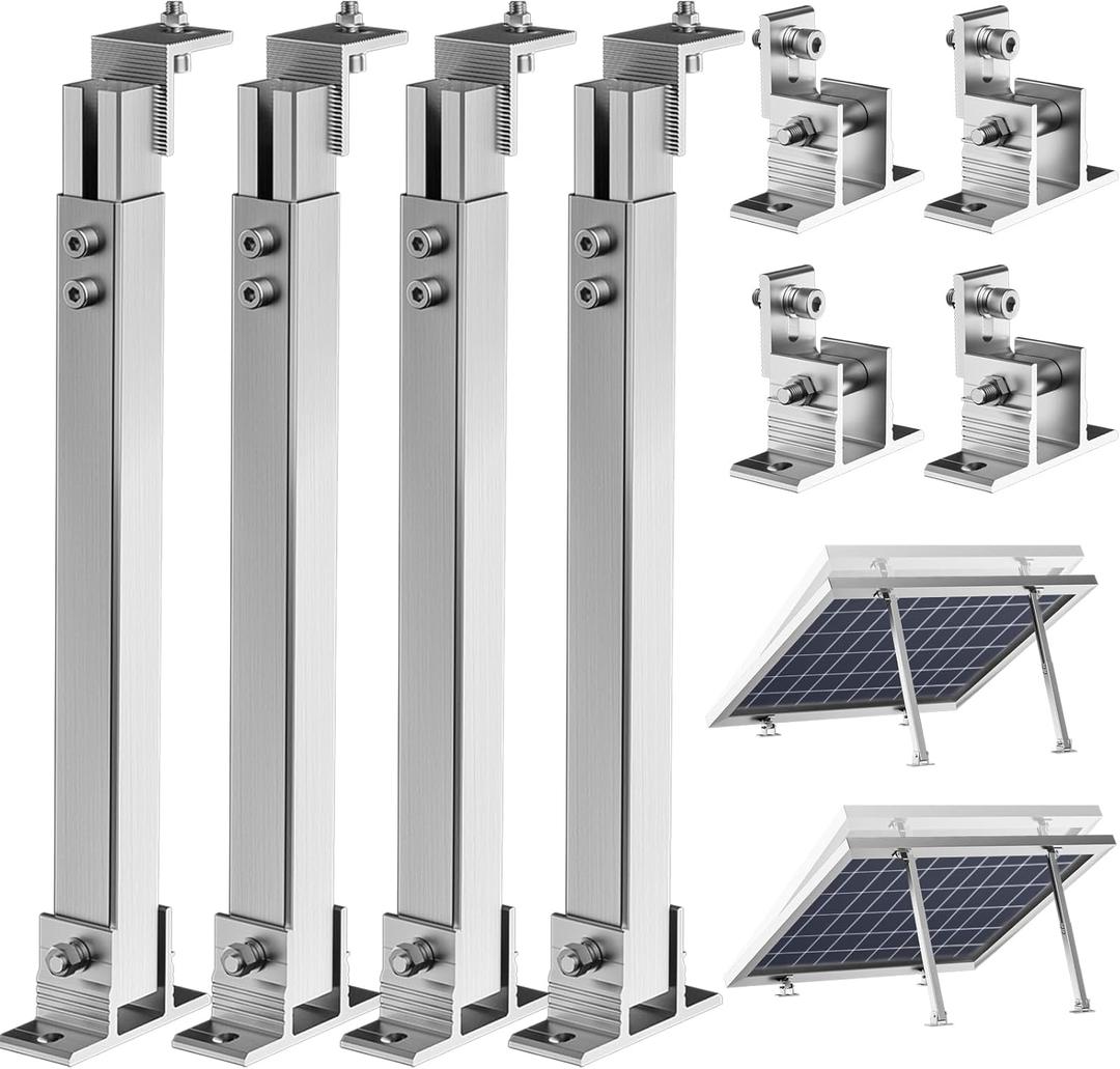 2 Set Adjustable Solar Panel Tilt Mount Brackets Aluminum Alloy Mounting Bracket Stand Systems Support 50W 70W 100W 150W 200W 300W 400W Panels for Roof/Boat/Flat Surface
