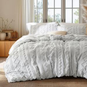 Bedsure Boho Duvet Cover Queen Size, Soft & Comfortable Elegant Design Boho Bedding for Decoration, Machine Washable Comforter Cover for All Seasons,Includes 1 Duvet Cover & 2 Pillow Shams,Light Grey (Queen (90" x 90"))