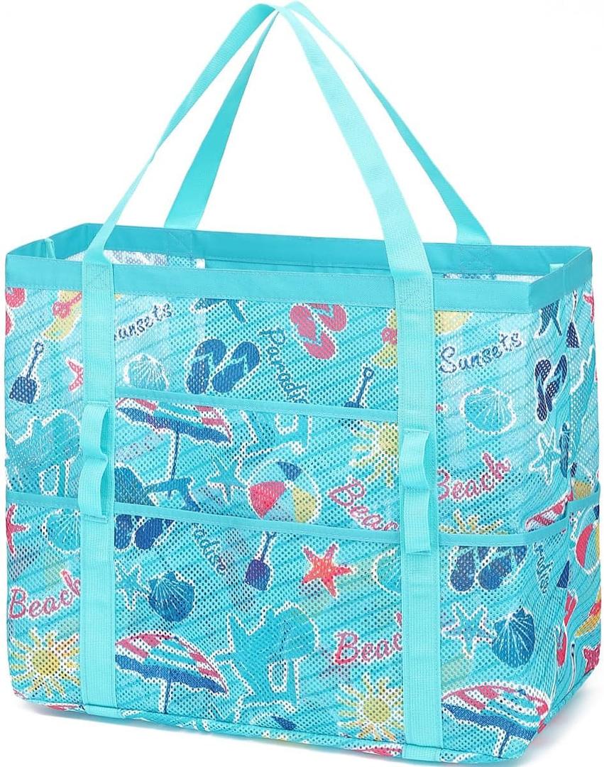 Fammart Mesh Beach Bag for Women, Large Beach Toy Pool Bag with Zipper Pocket, SandProof Cruise Essentials 2026 Family Travel