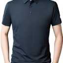 Men's Golf Polo Shirts Light Weight Business Casual Athletic Short Sleeve Polos Comfy Breathable Wicking (Blue, L)