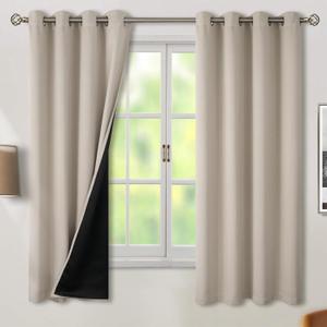 BGment Thermal Insulated 100% Blackout Curtains for Bedroom with Black Liner, Double Layer Full Room Darkening Noise Reducing Grommet Curtain (52 x 63 Inch, Cashmere, 2 Panels)