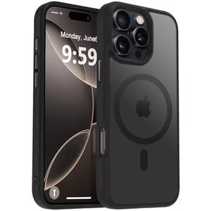 2 Pack MOCCA Strong Magnetic for iPhone 16 Pro Max Phone Case, [Compatible with Magsafe][16FT Mil-Grade Drop Protection] Slim Thin Translucent Matte Protective Cover Case for iPhone 16 Pro Max Case, Black