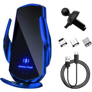 Sun Walker Wireless Car Charger Mount, Electric Induction 15W Fast Charging Bracket Air Vent Phone Holder, Auto-Clamping Wireless Charger Vent Mount Compatible with Most Smartphones (Blue)