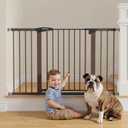 Mumeasy Baby Gate Extra Wide, 29.7-51'' Pressure Mounted Dog Gate with Walk Thru Door, Auto Close Pet Gate for House, Stairs, Doorways,Brown